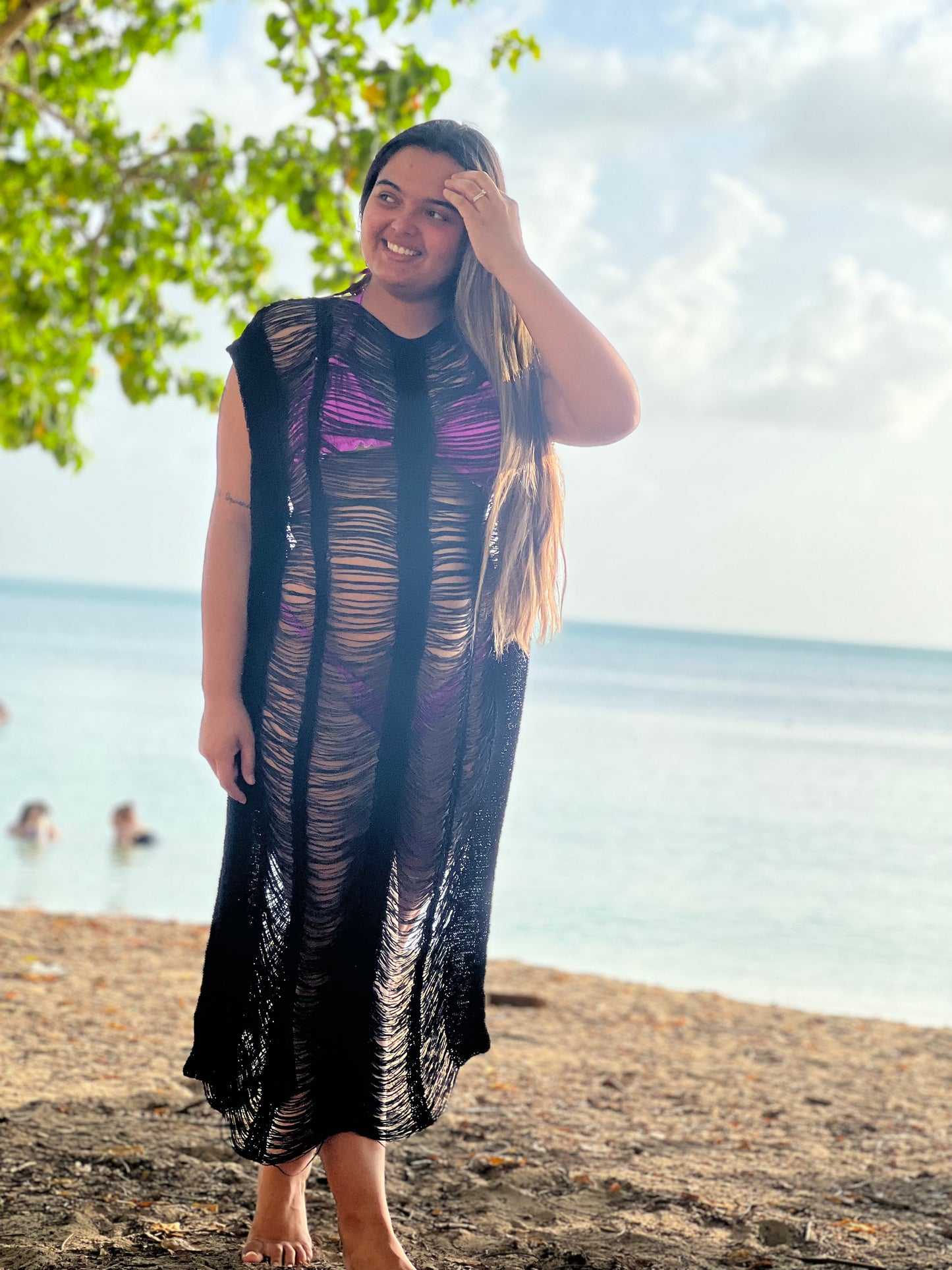 Dress cover up front in color black