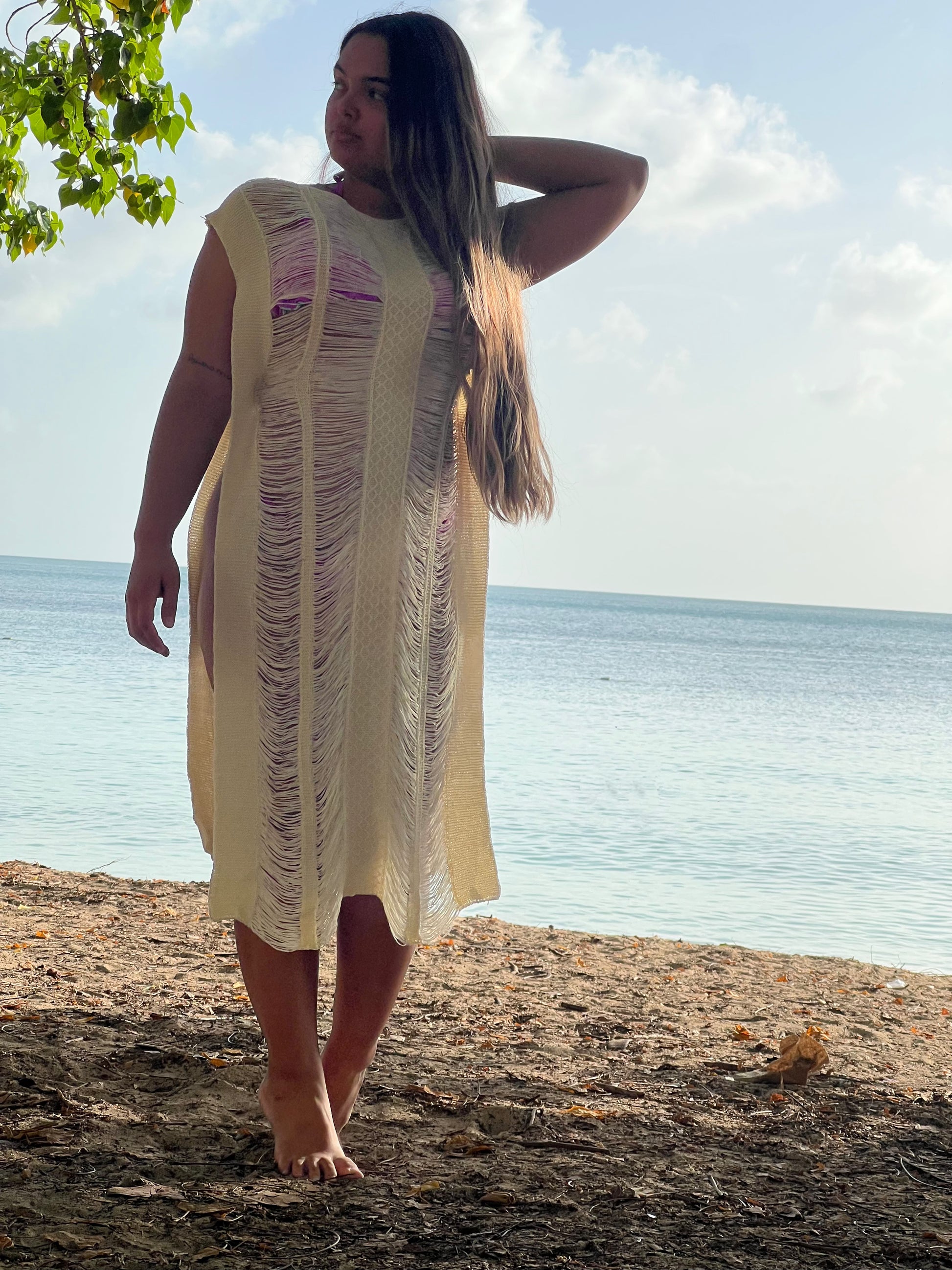 Dress cover up front in color beige
